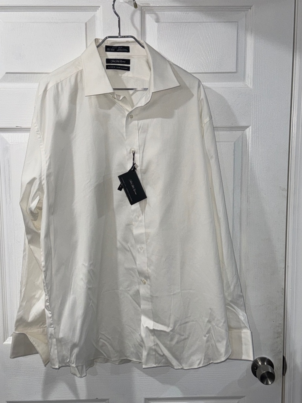 SAKS 5th Avenue Classic Fit French Cuff Dress Shirt WHITE - 36/37 - 17 1/2 Neck